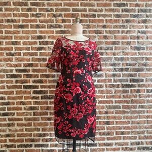 Embroidery Illusion Dress in Red
